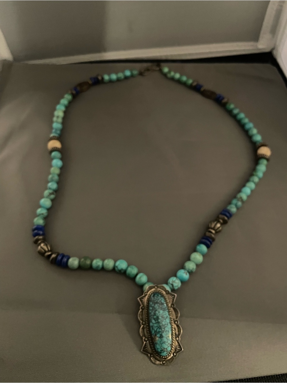 B. Piaso Jr. Sterling Turquoise Beaded Pendant Necklace